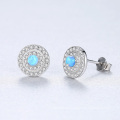 925 Sterling Silver Tiny CZ Paved Opal Stud Earrings